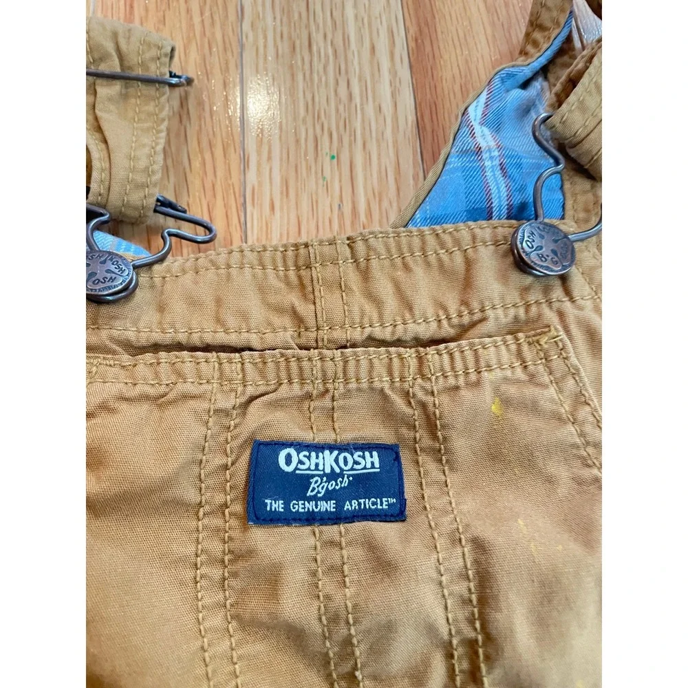 OshKosh Bgosh Toddler 4T Tan Canvas Plaid Flannel‎ Lined Carpenter Overalls
